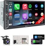 PLZ 7" Wireless Double Din Car Stereo Apple Car Play Radio Carplay Android Auto QLED Touch Screen, Bluetooth 5.3 Audio Receivers, 1080P Backup Camera, 4.2 Channel Outputs 240W, 2 Subwoofer, FM/AM, SWC - Image 2
