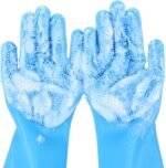 Pecute Pet Grooming Gloves - Heat Resistant Silicone Gloves with High-Density Teeth, Enhanced Five Finger Design for Bathing and Massaging Dogs and Cats, Blue - Image 2