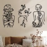 Photect 3 Pcs Metal Wall Art Decor Minimalist Abstract Woman Wall Art Metal Modern Line Drawing Decor Female Single Line Home Hanging for Bedroom Bathroom Living Room Christmas Housewarming(Plant) - Image 2