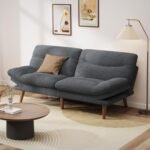 Pipishell Convertible Futon Sofa Bed,66" Corduroy Futon Couch with Adjustable Backrest and Armrests, Recliner Sleeper Sofa for Small Spaces, Play Room or Office, Grey - Image 2