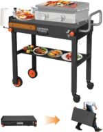 Portable Outdoor Grill Table, Blackstone Grill Stand Solid and Sturdy 31"W x 17"D, Movable Kitchen Cooking Prep BBQ Cart with Wheels, Folding Cart for Ninja, Blackstone Griddle 17"/22" etc - Image 2