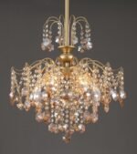 Q&S Modern Gold Crystal Chandelier Amber Crystal Pendant Light 6 Lights for Bedroom Dining Room Entryway Hallway Office Bathroom UL Listed - Image 2