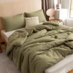 ROSGONIA Queen Comforter Set Olive Green, 3pcs Bedding Sets Queen (1 Boho Olive Comforter & 2 Pillowcases), All Season Lightweight Blanket Quilt - Image 2