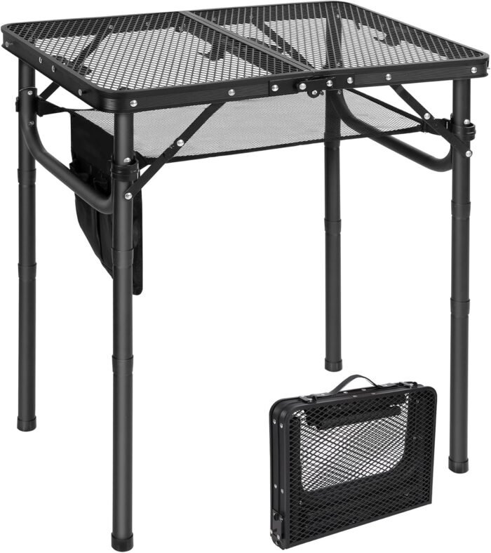 RedSwing Folding Grill Table, Lightweight Height Adjustable Aluminum Table with Mesh Desktop and Mesh Bag for Outdoor Camping Picnic BBQ, Small 2 Feet, Black - Image 2