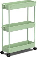 SPACEKEEPER Slim Rolling Storage Cart, 3 Tier Bathroom Organizer Utility Cart Laundry Room Organization Mobile Shelving Unit for Kitchen, Bathroom, Office, Bedroom, Narrow Places, Green - Image 2