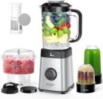 Sangcon Blenders and Food Processor Combo for Kitchen, 5 in 1 Blender for Shakes and Smoothies, Meat Chopped, Grinding & more, 40 oz Jar & 17oz Cup with To-Go Lid, Stainless Steel Silver - Image 2