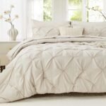 Sasttie Queen Comforter Set, 7-Piece Bed in a Bag, Pintuck Bedding Sets for All Season, Includes Comforter, Flat Sheet, Fitted Sheet, Pillowcases and Pillowshams, Beige - Image 2