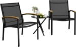 Shintenchi 3 Pieces Patio Bistro Sets, Outdoor Textilene Fabric Conversation Bistro Set, Textilene Fabric Front Porch Chairs Small Patio Furniture Set with Table for Lawn,Garden,Balcony (Black) - Image 2