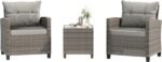 Shintenchi 3 Pieces Patio Furniture Set 3 Pieces PE Rattan Wicker Chairs with Table Outdoor Furniture for Backyard/Garden/Poolside/Outdoor Restaurant Gary Rattan with Gary Cushion - Image 2