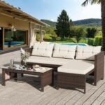 Shintenchi Outdoor Patio Furniture Sets, Wicker Patio sectional Sets 3-Piece, All Weather Wicker Rattan Patio Seating Sofas with Glass Coffee Table and Cushion (Beige) - Image 2