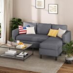 Shintenchi Small Sectional Couch Sofas, L Shape Sofa with Ottoman, Fabric Upholstered Convertible Sofa Couches, Small Couch for Apartments, Living Room and Office (Dark Grey) - Image 2