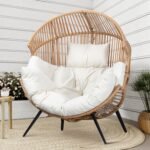 Shintenchi Wicker Egg Basket Chair, Outdoor Oversized Lounge Rattan Patio Chairs with Cushion, Egg Seat for Indoor Living Room Bedroom Outside Patio Backyard Balcony, Beige - Image 2