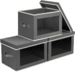 Storage Bins with Lids - Fabric Storage Boxes with Lids, Collapsible Storage Bins with Window, Decorative Closet Organizers and Storage for Clothes, Towels, Books, 3 Pack, Dark Grey - Image 2