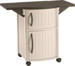Suncast Serving Station Patio Cabinet, Portable Grill Prep Table, Light Taupe & Mocha - Includes Side Shelves, Storage Cabinets, Server Tray and Wheels for Outdoor BBQ Grilling and Backyard Dining - Image 2