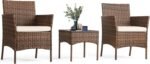 Sweetcrispy Patio Furniture Set 3 Pieces, Outdoor Furniture with Soft Cushion and Glass Table, All Weather Manual Weaving Wicker Rattan Patio Chairs for Garden, Terrace, Porch, Lawns, Brown - Image 2