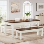 Tribesigns Farmhouse Kitchen Table Set for 4-6, 55-Inch Wooden Dining Table with 2 Benches, Space Saving 3 Pieces Heavy Duty Dinette for Dining Room, Kitchen, Small Space - Image 2