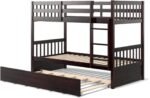 Twin Over Twin Bunk Bed with Trundle, Wooden Removable Shelf Bunk Bed w/Ladder & Full Length Guardrail, Space-Saving Convertible Bunk Beds for Homes & Dorms (Espresso) - Image 2