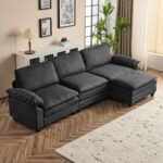 VINGLI 121" Cloud Couch, Comfy Modular Sectional Sofa Set for Living Room,Modern Linen 3-Seat Convertible Loveseat Sofa with 1 Ottoman for Small Space.（Black） - Image 2