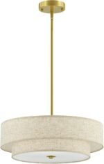 VONLUCE Modern Chandeliers, 18" Drum Chandeliers with 2-Layer Fabric Shade, 4-Light Pendant Light Fixture with E26 Bases, Light Fixture for Dining Room Bedroom Living Room, Linen Shade & Brass Finish - Image 2