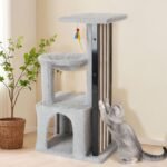 Veehoo Small Cat Tree for Indoor Cats, 33.1-Inch Sturdy Cat Tower with Replaceable Metal Frame Scratch Pad, Cat Scratching Board with Condo, Hammock, Perch for Kittens - Image 2