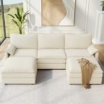 Vesgantti 108" U Shaped Sectional Couch, Comfy Cloud Modular Sectional Sofa with 2 Ottoman Deep Seat Chenille Modern Cloud Sofa, Modular Sofas for Living Room, Bedroom and Apartment, Beige - Image 2
