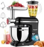 Vospeed 9 IN 1 Stand Mixer, 850W Tilt-Head Multifunctional Electric Mixer with 8 QT Stainless Steel Bowl, 1.5L Glass Jar, Meat Grinder, Hook, Whisk, Beater Dishwasher Safe (Black) - Image 2