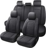 WELLDO Car Seat Covers Full Set, Leather Seat Covers for Cars, Car Seat Protector Waterproof, Non-Slip Car Interior Covers Full Set Universal Automotive Seat Covers for Most Cars SUVs, Black - Image 2