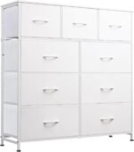 WLIVE 9-Drawer Dresser, Fabric Storage Tower for Bedroom, Hallway, Closet, Tall Chest Organizer Unit for Bedroom with Fabric Bins, Steel Frame, Wood Top, Easy Pull Handle, White - Image 2