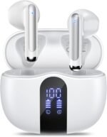 Wireless Earbuds, 2025 Bluetooth 5.4 Bass Stereo Headphones with 4 ENC Mic, 50H Playback Ear Buds with Charging Case LED Display,Sport Earphones IPX7 Waterproof for Phone, Android, Pad, White - Image 2