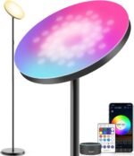 YHW Smart RGB LED Floor Lamp Works with Alexa Google Home, WiFi Remote Modern Tall Standing Light, Super Bright 2000LM Color Changing & Dimmable Sky Torchiere for Living Room, Bedroom (Black) - Image 2