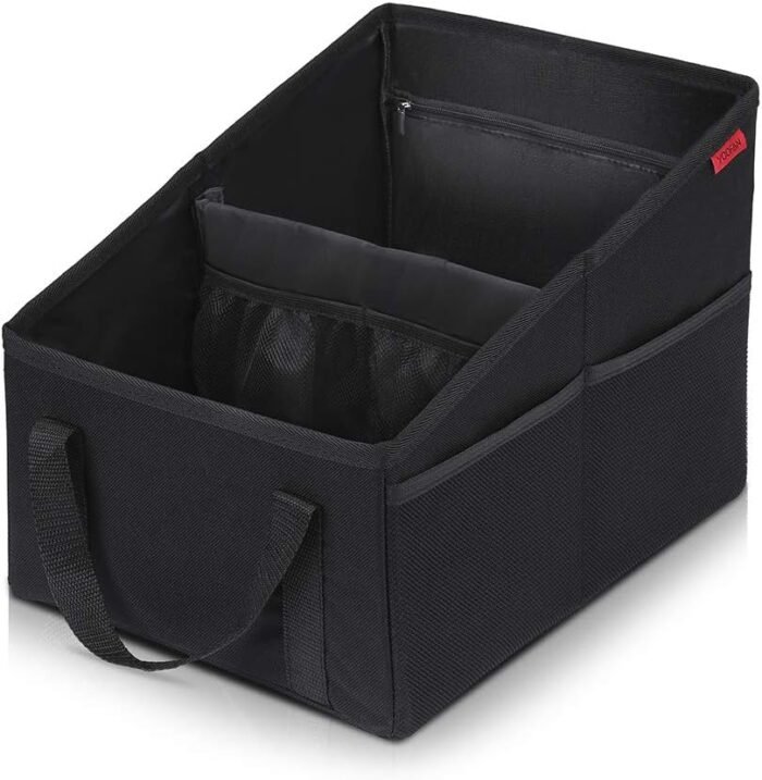 YOOFAN Car Seat Organizer - Passenger Seat Organizer, Collapsible Small Car Seat Storage Organizer for Console Front/Back, Automotive Backseat Organizer with Belt 4 Cup Holders for Kids Accessories - Image 2