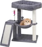 YOUPET Cat Tree with Cat Scratching Post for Indoor Cats, Cat Tower with Scratching Board and Playful Toy Balls, Cat Tree Tower with Cozy Hammock,Grey - Image 2