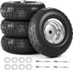 【UPGRADED】4.10/3.50-4 Tire and Wheel Flat Free, 10 Inch Solid Rubber Tire with 5/8”Axle Bore Hole and Double Sealed Bearings, for Dolly Wheels/Hand Truck Wheels/Dump Cart，4 Pack - Image 2
