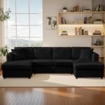123" U-Shaped Modular Sesctional Sofa, Two L-Shape Chaise with 2 Cloud Couch Sectional with Two Pillows, Couches forLiving Room (Black) - Image 2