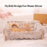 CHEERHOME PETS Elevated Cat Couch Bed for Indoor Cats, Wooden Cat Sofa with Removable Washable Fluffy Cover Raised Kitty Lounge Chair Suitable for Puppy(Cat Sofa,Khaki-Light Gray) - Image 3