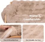 CHEERHOME PETS Elevated Cat Couch Bed for Indoor Cats, Wooden Cat Sofa with Removable Washable Fluffy Cover Raised Kitty Lounge Chair Suitable for Puppy(Cat Sofa,Khaki-Light Gray) - Image 4