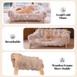 CHEERHOME PETS Elevated Cat Couch Bed for Indoor Cats, Wooden Cat Sofa with Removable Washable Fluffy Cover Raised Kitty Lounge Chair Suitable for Puppy(Cat Sofa,Khaki-Light Gray) - Image 5