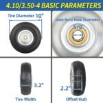 4.10/3.50-4" Flat Free Tire and Wheel, 10" Heavy Duty Solid Tire, 5/8" Axle Bore Hole, 2.2" Offset Hub, for Hand Truck Garden Cart Wagon Trolley Dolly Replacement, 2 Pack - Image 3