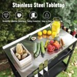 31.5"x18" Outdoor Grill Cart with Stainless Steel Tabletop, Movable Grill Table with Seasoning Rack & Magnetic Tools Holder, Backyard BBQ Kitchen Food Prep Table for Portable Grill & Pizza Oven - Image 4