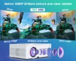 TMY Projector with WiFi and Bluetooth【80" screen included】Native 1080P Outdoor Projector, 4K Supported Portable Projector, Compatible with iOS/Android/PC/TV Stick/HDMI/USB, Indoor Outdoor Use - Image 4