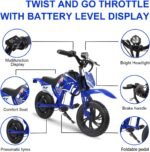 Kids Electric Motorcycle, 25.2V 300W Brushless Motor & Controller, 3 Speeds (10MPH, 8 Miles), LCD, LED, Moto Sound, Twist Grip, Dual Suspension & Brakes, for 3-8 yrs, 110 LB (Blue) - Image 5