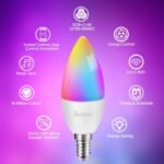 6 Pack E12 Smart Bulbs, Alexa WiFi Candelabra Smart Light Bulbs 5W 2700K-6500K Color Changing Dimmable RGBCW, Music Timer Ceiling Fan Smart B11 Candle Base Small LED Light Bulb, 2.4GHz WiFi - Image 3