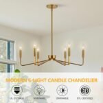 Gold Farmhouse Chandeliers for Dining Room, 6-Light Modern Chandelier Light Fixture, Brushed Brass Industrial Candle Lighting Hanging Ceiling for Living Room Bar Kitchen Island Lights - Image 3