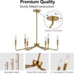 Gold Farmhouse Chandeliers for Dining Room, 6-Light Modern Chandelier Light Fixture, Brushed Brass Industrial Candle Lighting Hanging Ceiling for Living Room Bar Kitchen Island Lights - Image 4