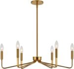 Gold Farmhouse Chandeliers for Dining Room, 6-Light Modern Chandelier Light Fixture, Brushed Brass Industrial Candle Lighting Hanging Ceiling for Living Room Bar Kitchen Island Lights - Image 6