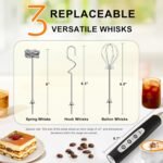 YUSWKO Black Handheld Milk Frother Wand for Coffee, Rechargeable Electric Whisk with 3 Heads 3 Speeds Drink Mixer Coffee Frother For Latte, Cappuccino, Hot Chocolate, Egg - Image 6