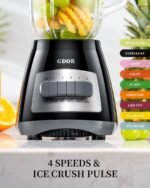 GDOR Blenders for Smoothies, 52 Oz Glass Jar Smoothie Blender, Countertop Blender & Grinder Combo, 9 Functions with 5 Speeds for Milkshakes, Puree, Crush Ice, and Chop, Max 700W - Image 4