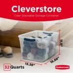 Rubbermaid Cleverstore Clear 32 Qt, 6 Pack Stackable Plastic Storage Bins with Lids, Great for Closet and Laundry Storage, Organizing in the Home - Image 3