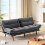 Marsail Futon Sofa Bed, Futon Couch with Adjustable Backrest & Armrests, Convertible Small Sleeper Sofa Bed for Small Apartments, Study Room, Office, Corduroy Loveseat, Dark Grey - Image 4