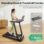 UREVO Treadmill with Desk Workstation, Walking Pad Treadmills for Home Office, Under Desk Compact Design Treadmill with HIIT Programs, Remote Control, LED Display - Image 3